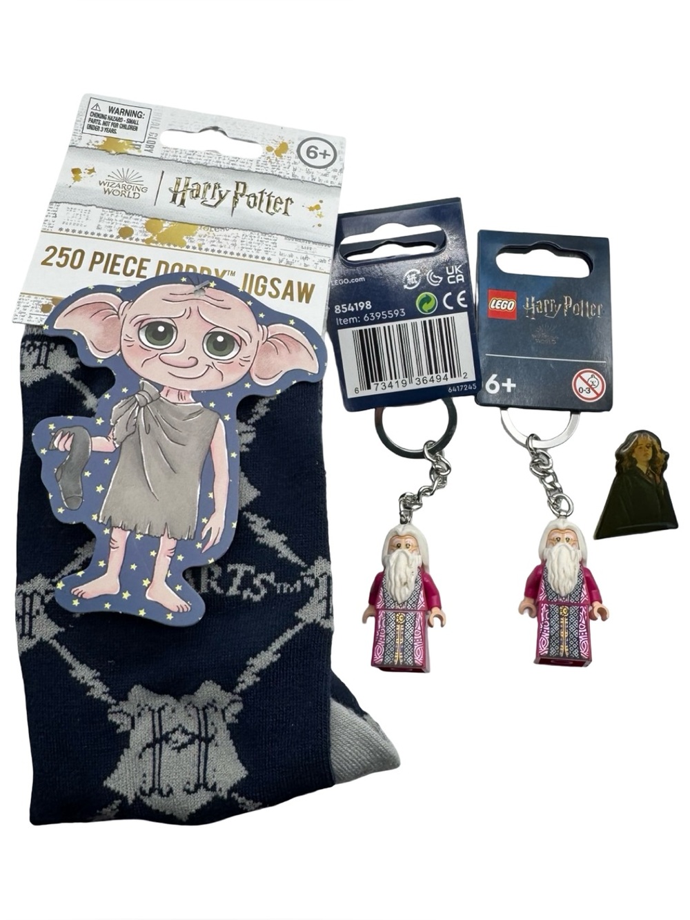 Harry Potter Lot Hogwarts Socks Dobby Puzzle LEGO Dumbledore Keychain Hermione